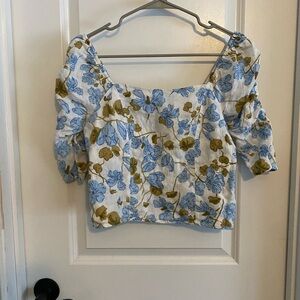 Joie Floral Puff Sleeve Linen Top